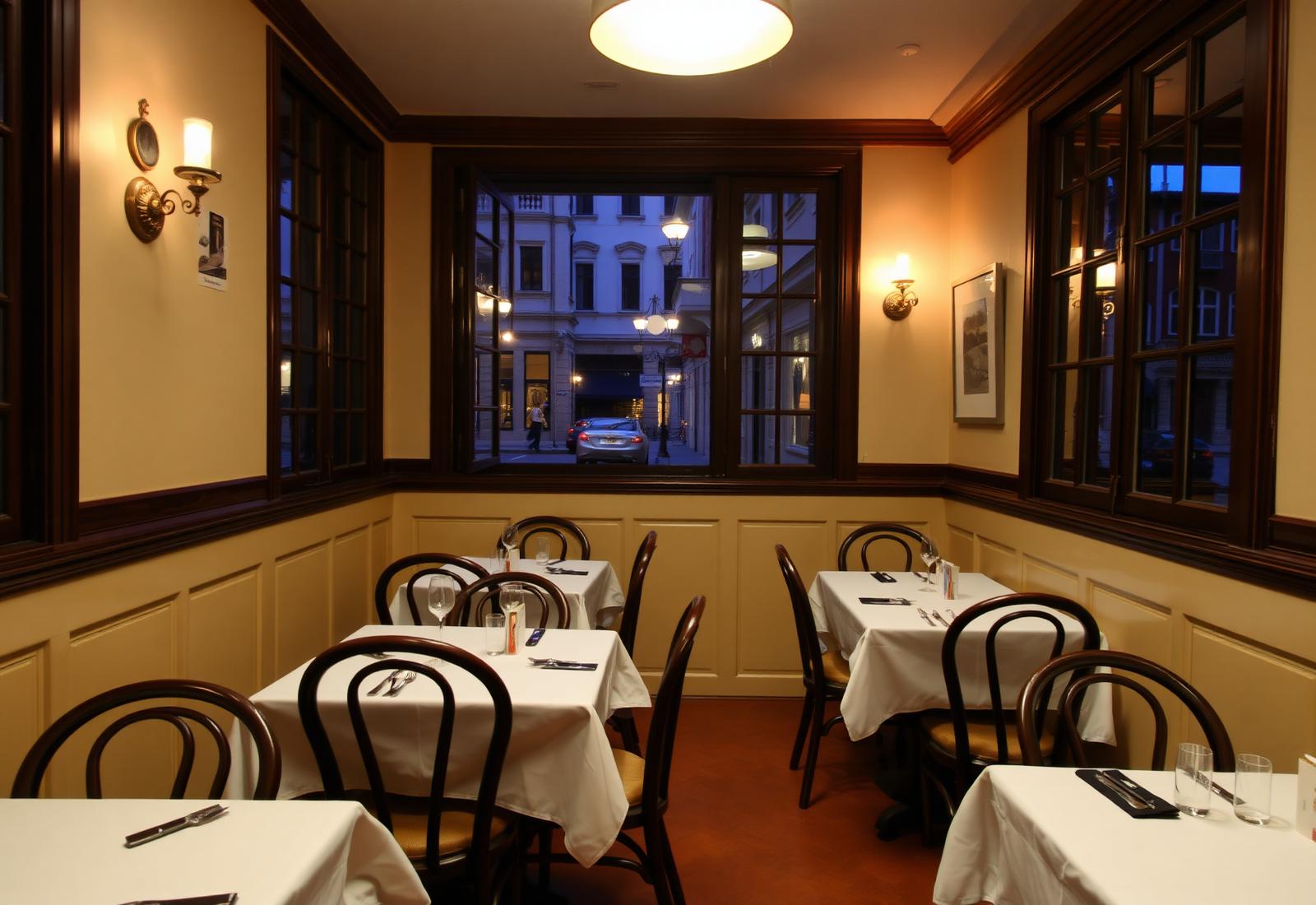 Cozy indoor dining room of Antiche Sere with terracotta tiles and wood wainscoting