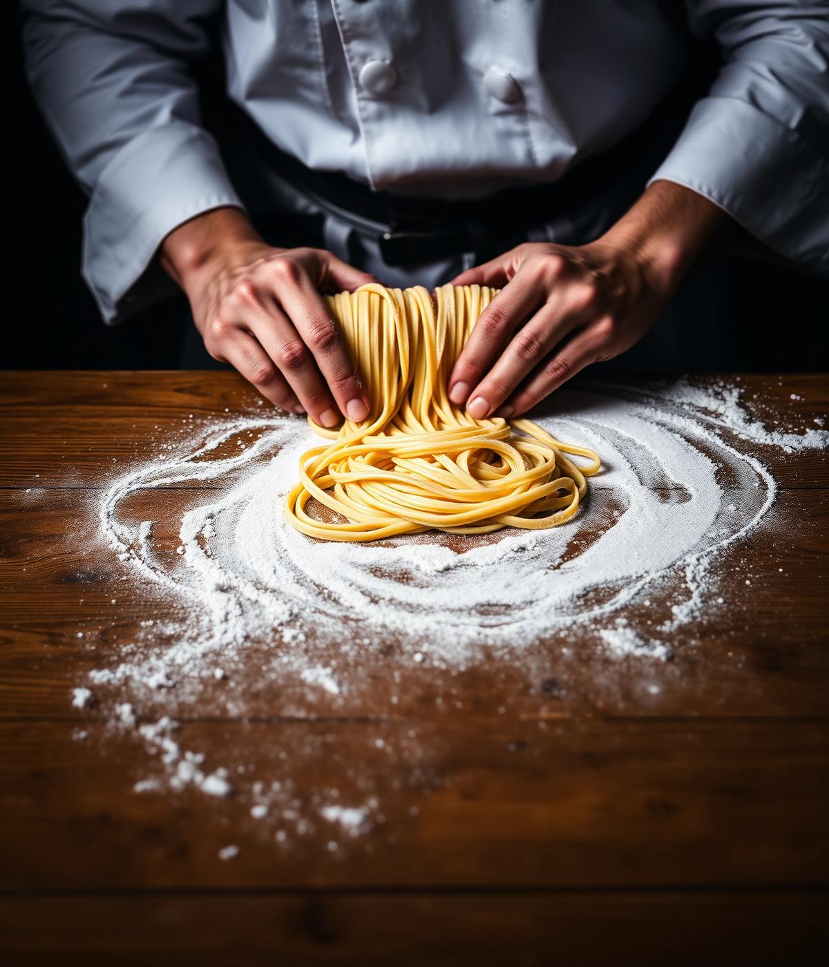 Chef prepara tajarin fresco