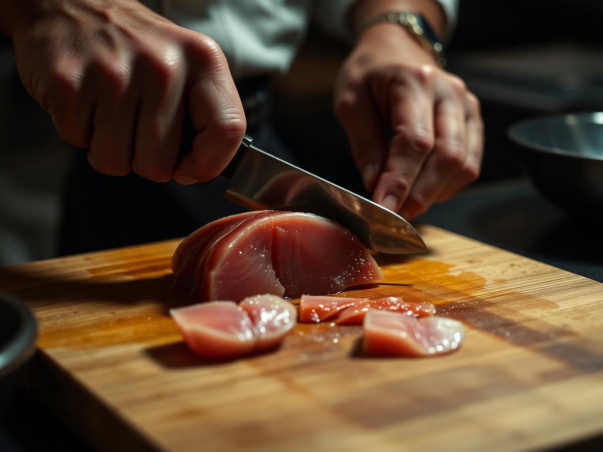 Chef slicing tuna